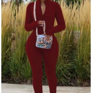 Burgundy sporty jumpsuit